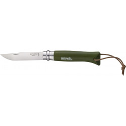 couteau opinel baroudeur n°8 lien cuir kaki inox