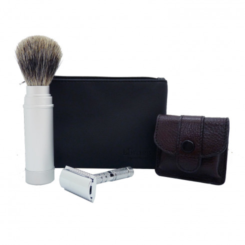 Trousse cuir petit modèle de voyage, blaireau, rasoir sécurité A1r LORDSON Trousse cuir petit modèle de voyage, blaireau, rasoir sécurité A1r LORDSON