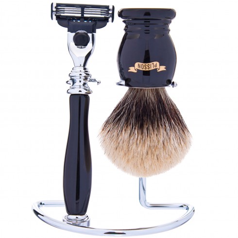 Ensemble de Rasage PLISSON Rétro 3 Pièces, support & rasoir M3, blaireau Gris Russie Ensemble de Rasage PLISSON Rétro 3 Pièces, support & rasoir M3, blaireau Gris Russie