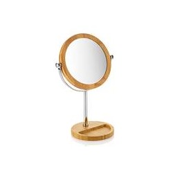 Miroir grossissant, X5,sur pied Bamboo, miroir maquillage, de rasage diamètre 17 cm