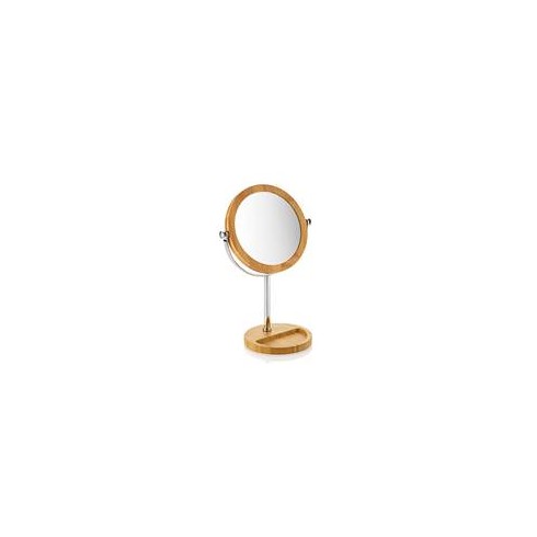 Miroir grossissant, X5,sur pied Bamboo, miroir maquillage, de rasage diamètre 17 cm