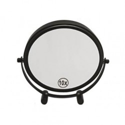 Miroir grossissant, X10, à poser, miroir maquillage, de rasage, metal noir, diamètre 17.5cm