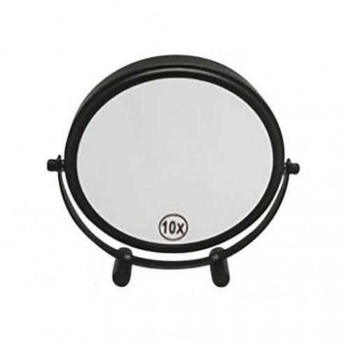 Miroir grossissant, X10, à poser, miroir maquillage, de rasage, metal noir, diamètre 17.5cm
