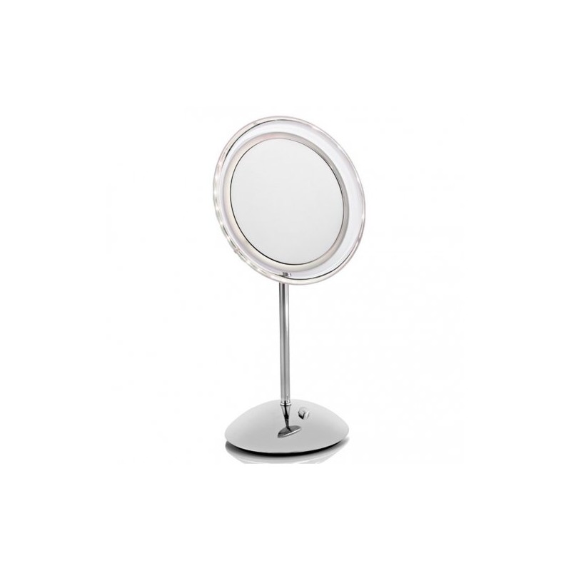 Miroir grossissant, X10, sur pied, miroir maquillage, de rasage, lumineux,  argent chrome diamètre 19 cm - Le comptoir du Barbier