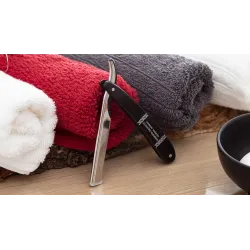 Shavette DOVO, shavette barbier Inox, shavette barbe manche ébène 201061