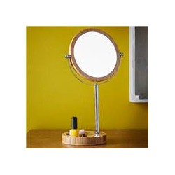Miroir grossissant, X5,sur pied Bamboo, miroir maquillage, de rasage diamètre 17 cm
