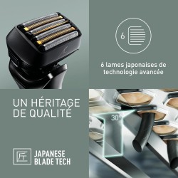 Rasoir électrique PANASONIC  ES-LS6A, rechargeable, 6 lames, Wet & Dry, tête multiflex, noir, puissant moteur linéaire