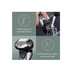 Rasoir électrique Panasonic Es-LV69, rechargeable, gris, Wet &Dry, 5 lames, moteur linéaire, détecteur densité de barbe