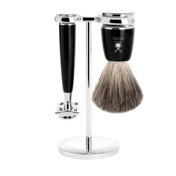 Ensemble de rasage sécurité MÜHLE RYTMO 3 pièces blaireau résine noire pur poil noir