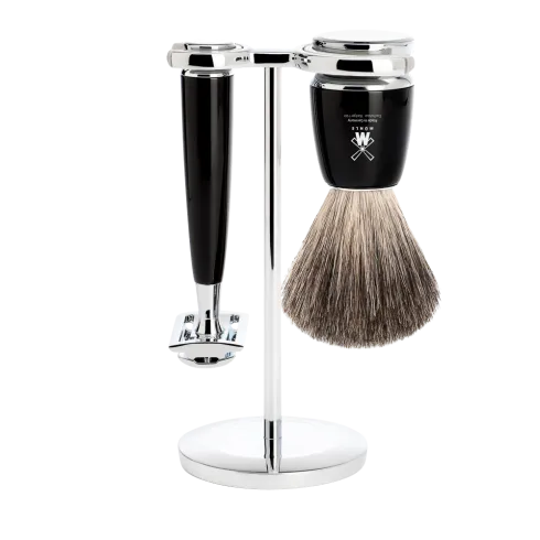 Ensemble de rasage sécurité MÜHLE RYTMO 3 pièces blaireau résine noire pur poil noir