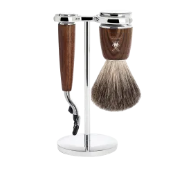 Ensemble de rasage Gillette Mach3 MÜHLE RYTMO 3 pièces blaireau frêne étuvé pur poil noir