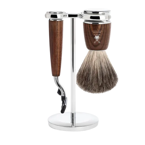 Ensemble de rasage Gillette Mach3 MÜHLE RYTMO 3 pièces blaireau frêne étuvé pur poil noir