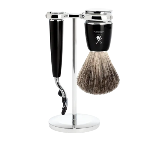nsemble de rasage Gillette Mach3 MÜHLE RYTMO 3 pièces blaireau résine noire pur poil noir