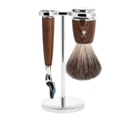 Ensemble de rasage Gillette Fusion MÜHLE RYTMO 3 pièces blaireau frêne étuvé pur poil noir
