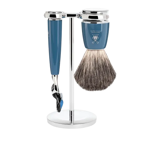 Ensemble de rasage Gillette Fusion MÜHLE RYTMO 3 pièces blaireau résine pétrole pur poil noir