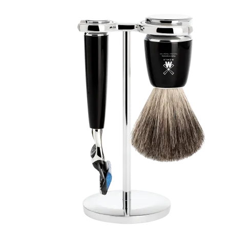 Ensemble de rasage Gillette Fusion MÜHLE RYTMO 3 pièces blaireau résine noire pur poil noir