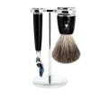 Ensemble de rasage Gillette Fusion MÜHLE RYTMO 3 pièces blaireau résine noire pur poil noir