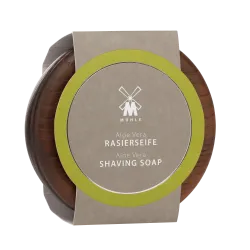 Savon à raser aloé vera 65 gr, dans un bol en bois avec couvercle Muhle