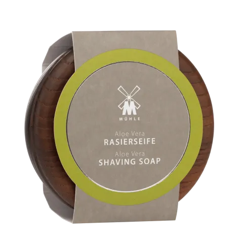 Savon à raser aloé vera 65 gr, dans un bol en bois avec couvercle Muhle