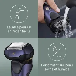 Rasoir électrique Panasonic Es-LV67, rechargeable, gris, Wet &Dry, 5 lames, moteur linéaire, détecteur densité de barbe