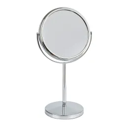 Miroir sur pied chromé, grossissement X 10, diamètre 17,5 cm