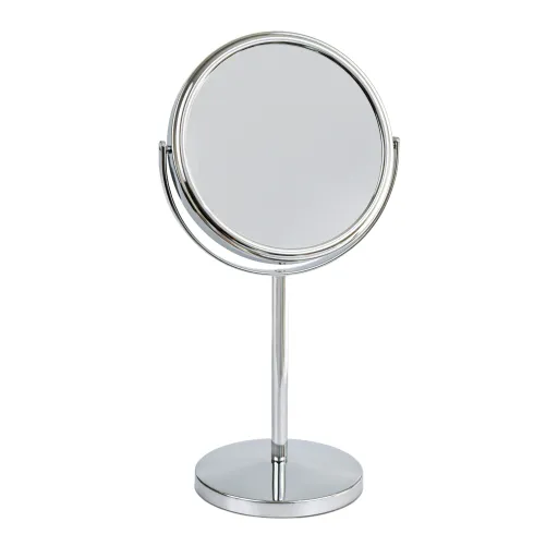Miroir sur pied chromé, grossissement X 10, diamètre 17,5 cm