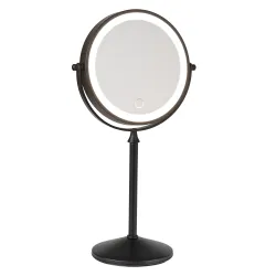 Miroir sur Pied Lumineux LED, noir Mat, grossissement X 10, diamètre 17.5 cm