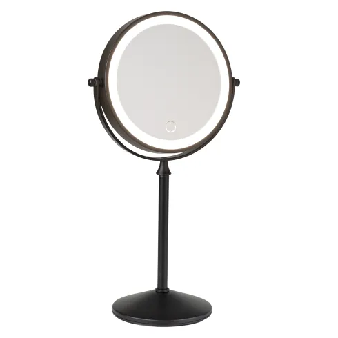 Miroir sur Pied Lumineux LED, noir Mat, grossissement X 10, diamètre 17.5 cm