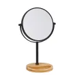 Miroir sur Pied avec Espace Rangement, Grossissement X 10, Noir métal et bambou, diamètre 17.5 CM