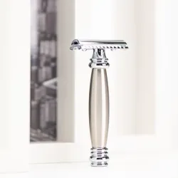 Rasoir de sécurité MERKUR 43C, rasoir de sureté à peigne fermé et manche en acier inoxydable brossé à la forme bombée