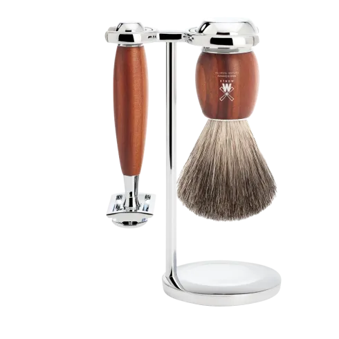 Ensemble de rasage sécurité MÜHLE VIVO 3 pièces blaireau bois de prunier pur poil noir