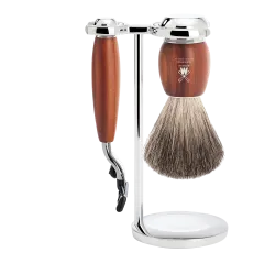Ensemble de rasage Gillette Mach3 MÜHLE VIVO 3 pièces blaireau bois de prunier pur poil noir