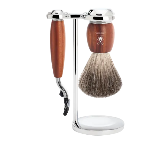 Ensemble de rasage Gillette Mach3 MÜHLE VIVO 3 pièces blaireau bois de prunier pur poil noir