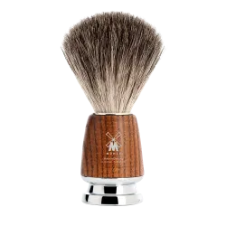 Blaireau Muhle collection Rytmo, brosse en pur poil noir, manche en frêne étuvé.