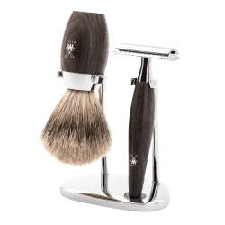 Ensemble de rasage sécurité 3 pièces Mühle KOSMO bois de Chêne fossilisé Pur gris