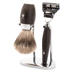Ensemble de rasage Gillette Fusion 3 pièces Mühle KOSMO bois de Chêne fossilisé Pur gris