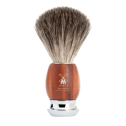 Blaireau Muhle collection Vivo, brosse en pur poil noir, manche en bois de prunier