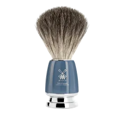 Blaireau Muhle collection Rytmo, brosse en pur poil noir, manche en résine bleu pétrole