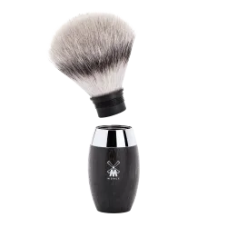 Blaireau Muhle collection Kosmo, brosse en fibre synthétique argentée, monture en chêne fossilisé