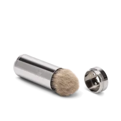 Blaireau de Voyage Muhle, à manche dévissable-étui chromé , brosse en fibre synthétique argentée