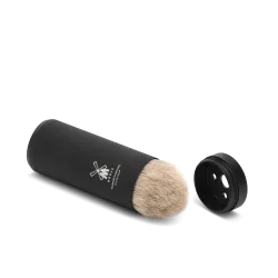 Blaireau de Voyage Muhle, à manche dévissable-étui aluminium anodisé noir, brosse en fibre synthétique argentée