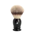 Blaireau Muhle collection Classic, brosse en fibre synthétique argentée, monture en résine noire