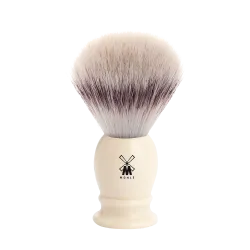 Blaireau Muhle collection Classic, brosse en fibre synthétique argentée, monture en résine ivoire