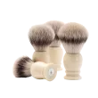Blaireau Muhle collection Classic, brosse en fibre synthétique argentée, monture en résine ivoire