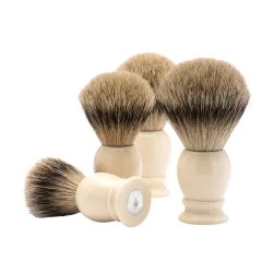 Blaireau Muhle collection Classic, brosse en poil pur argenté, diamètre 19 mm, monture en résine ivoire