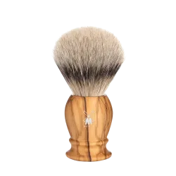 Blaireau Muhle collection Classic, brosse en poil pur argenté, diamètre 19 mm, monture en bois d'olivier