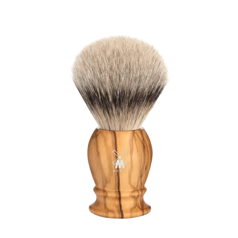 Blaireau Muhle collection Classic, brosse en poil pur argenté, diamètre 19 mm, monture en bois d'olivier